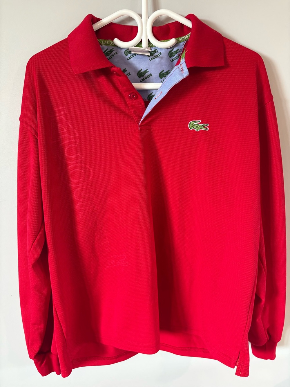 Lacoste Bright Red Long-Sleeve Polo with Contrast Placket